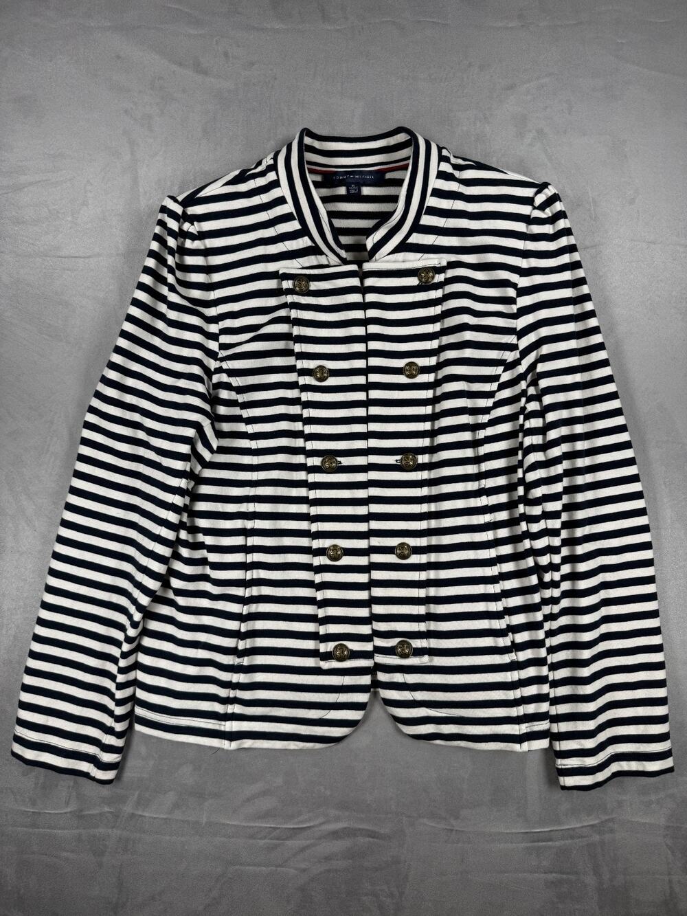 Tommy Hilfiger Women's Navy White Striped Button Long Sleeve Jacket XL